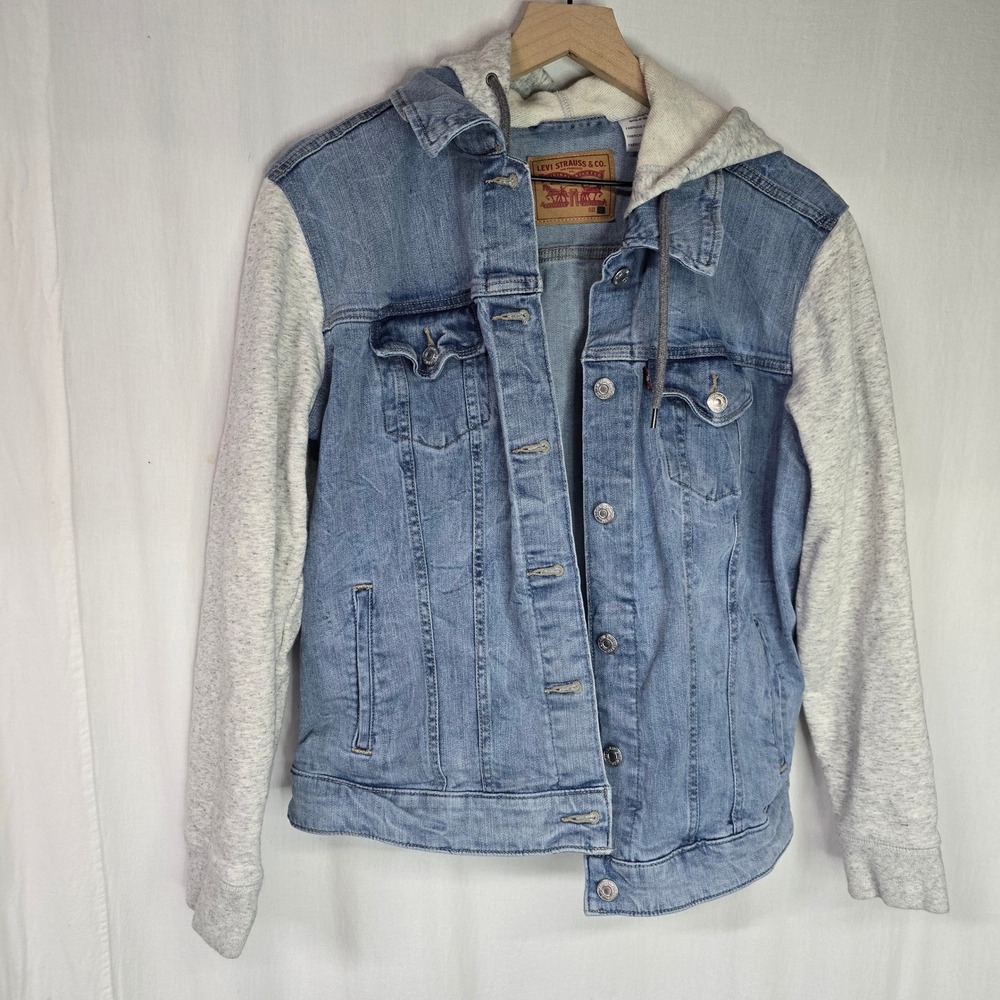 Levi Hybrid Trucker Jacket 2X Blue Denim Grey Knit Cotton Casual Streetwear
